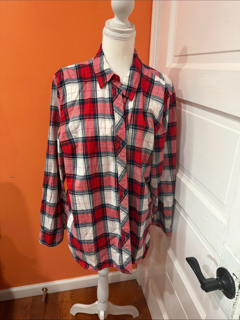 Talbots Red, White and Black Plaid Button-Down Shirt